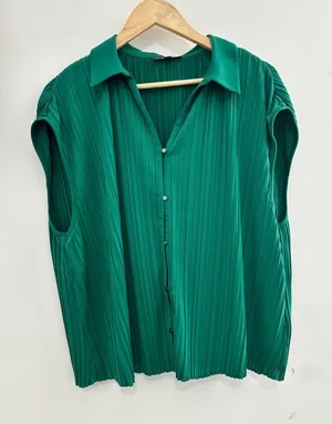 Adrianna‎ Papell Green Pleated Button Front Blouse XL Sleeveless Top Holidays thumbnail 1