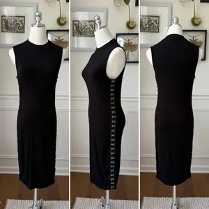 Hot Topic Black Ribbed Stretchy Tube Dress Silver Hook Sides S thumbnail 2