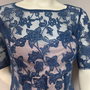 Adrianna Papell Lace Dress Illusion Lace Fit‎ and Flare Short Sleeve Sz 6 Floral thumbnail 10