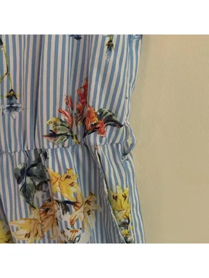 Spense Floral Blue and White Striped Jumpsuit Belt Loops and Pockets Vacation thumbnail 4