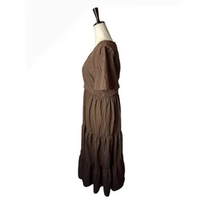Showpo Cryzel Midi Dress Women 4 Brown Flutter Sleeve Tiered Boho Minimalist thumbnail 4