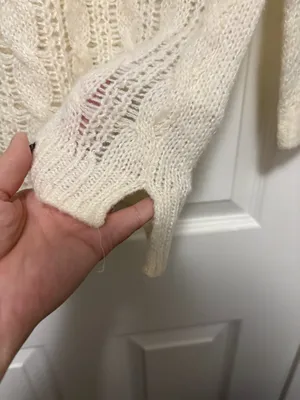 *Abercrombie Cream Open Knit Wool Blend Lightweight Long Sleeve Sweater thumbnail 7