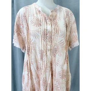 Faherty Linen Blend‎ Palm Print Pintuck Henley Shift Dress Peach Cream XXL thumbnail 2
