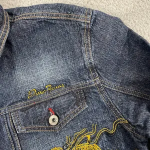Paco Jeans Dragon Embroidered Demim Jacket Women L Dark Wash Y2K thumbnail 4