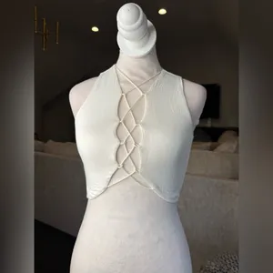 Tiger Mist White Sleeveless Crop Top with Cut Out thumbnail 2