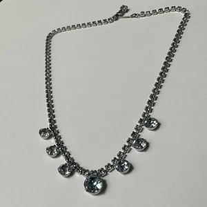 Blue Prong Set Rhinestone Silver Tone Choker Necklace thumbnail 1