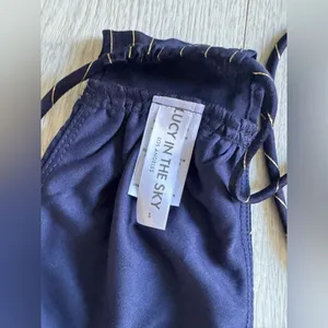 Lucy in the Sky, Navy Blue,Gold Striped Wide Leg Pants Two piece Set Sz S thumbnail 12