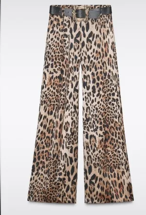 Zara Leopard-Print Wide-Leg Pants in Brown and Black thumbnail 1