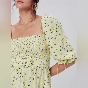 For Love & Lemons Chrysanthemum Mini Dress Lemonade Yellow Floral Medium thumbnail 4