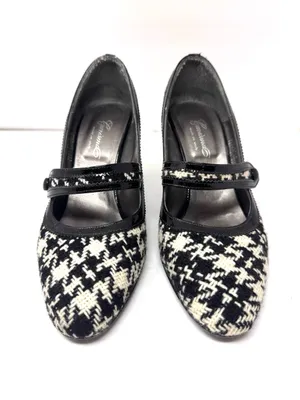 CARISMA black/white houndstooth fabric & leather Mary Janes, Italy, size 8.5 thumbnail 2
