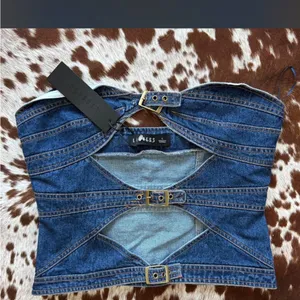 Princess Polly Lioness blue denim cut out corset top thumbnail 2