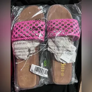 - NEW - Open Toe Woven Band Platform Sandals - Neon Pink, SIZE 10 thumbnail 4