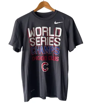 Nike Chicago Cubs Baseball World Series 2016 Champs Gray Dri-Fit T-Shirt Medium thumbnail 1