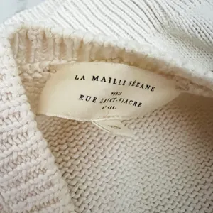 Sezane Leontine Cotton Henley Button Collar Pullover Jumper Sweater Ecru Camel thumbnail 2