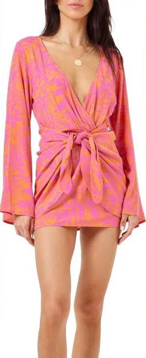 New l*space Kristy Long Sleeve Faux-Wrap Cover-Up Dress size large thumbnail 1