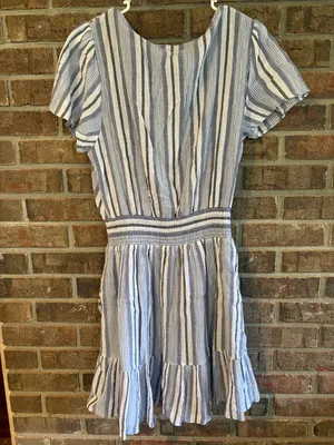 Michael Kors Blue and White Striped Midi Dress thumbnail 3