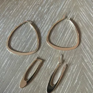 Gold Geometric Hoop Earrings Minimalist Design two sets bundle thumbnail 3