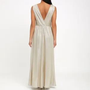Lulus All that Shimmers is Gold Light Gold Maxi Plunging Neck Dress Size XS thumbnail 4