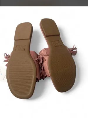 Time and Tru Dusty Rose Suede Fringe‎ Slide Sandals thumbnail 3