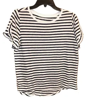 A New Day Linen Blend‎ Petal Sleeve Striped Ruffle Top White Black Medium thumbnail 1