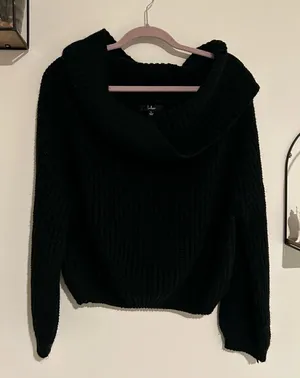 Lulus Black Cowl Neck Cable Knit‎ Long Sleeve Sweater Size Large thumbnail 1