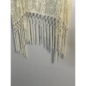 Hollister Kimono Top Size M Lace Ivory/Off White Boho Cream‎ Festival Fringe thumbnail 6