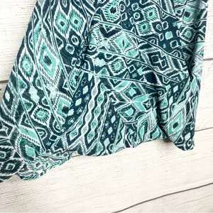 New York & Company Teal Blue Tribal Print Halter Top Wrap Blouse Size Medium thumbnail 5