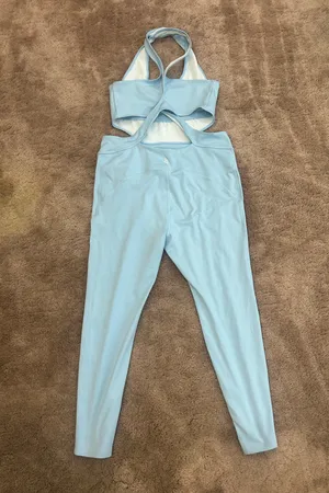 FP MoveMent by Free People Back it Up Powder Blue Romper Athletic Jumpsuit thumbnail 7