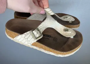 Birkenstock Gizeh Cream Snakeskin Embossed Leather Thong Sandals EU‎ 35 US 4-4.5 thumbnail 1