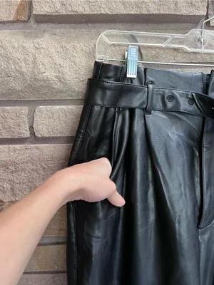 Abercrombie & Fitch A&F Black Faux Leather Belted Trouser Pants Size large thumbnail 8