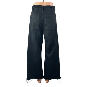 Zara The Marine Straight Women's Black Frayed Wide Leg Baggy Denim Jeans Pants S thumbnail 2
