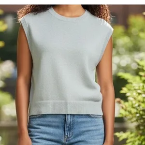 Zara Ribbed Hem Soft Knit Sleeveless Crew Neck Stretch Tank Top Small White thumbnail 11