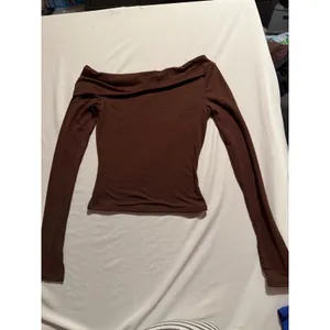 QINSEN Brown Off The Shoulder Long Sleeve Top Stretchy Bodycon Small thumbnail 2