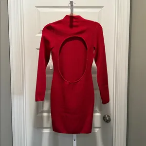 Guess Red Mock Neck Sweater Dress‎ Size M NWT Bodycon Ribbed Knit Chic thumbnail 4