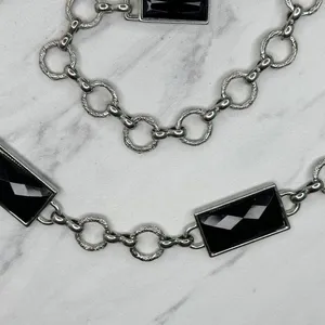 Womens Black Faceted Rhinestone Silver Tone Chain Belt Large (L/XL) ✨ thumbnail 7