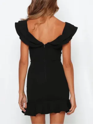 Hello Molly Black Ruffle V-Neck Mini Dress size M thumbnail 4