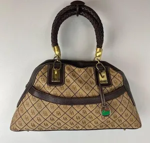 Dooney And Bourke Vintage Leather Brown Leather Signature Canvas Satchel Handbag thumbnail 1
