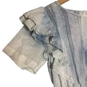 LoveShackFancy Natasha Light Blue Tie Dye Cotton Ruffled Tiered Lace Mini Dress thumbnail 7