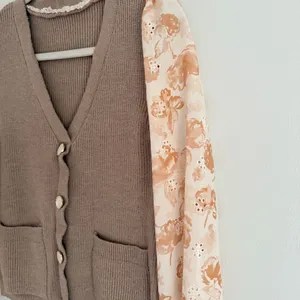 Flower Lace Mesh Long Sleeve Top And Knit Vest Set thumbnail 3