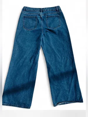 ASPHALT Wide Leg Jeans Large Blue Denim High Rise 90s‎ Wide Leg Vintage Wash L thumbnail 4