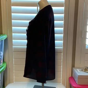 Ann Taylor Burgundy and Navy Checkered Button Down Shirt thumbnail 5