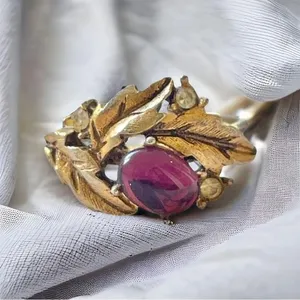 Vintage purple stone leaf ring thumbnail 1