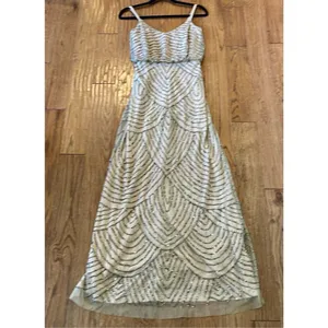 Adrianna Papell scalloped sequin nude maxi dress 2 thumbnail 11