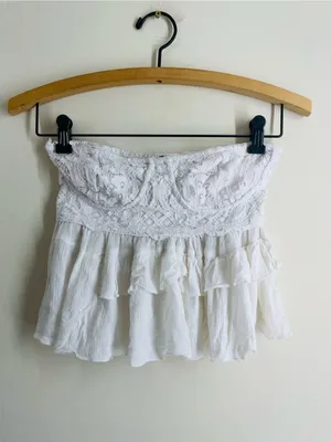 Free People Adella Corset Cami Tube Top White Lace Ruffle Boho Festival size M thumbnail 3