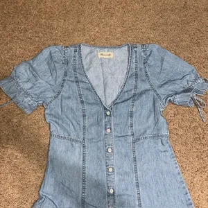Madewell Tencel Denim Button-Front Tie-Sleeve‎ Mini Dress Brannon Blue 2 thumbnail 4