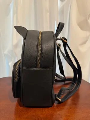 Under One Sky Black Quilted Cat-Ear Faux Leather Backpack thumbnail 2