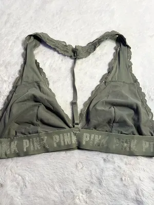 VS PINK Olive Green Lace T-Back Bralette Size Medium Wireless Comfort Bra thumbnail 6