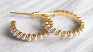 Julie Vos Juliet Gold Pearl Small Hoop Earrings on-trend Jewelry thumbnail 1
