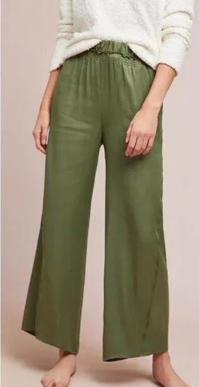 Anthropologie Saturday Sunday Olive Satin Wide Leg Pull On Pants thumbnail 1