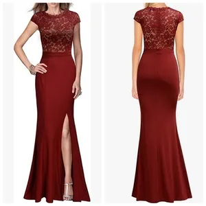 REPHYLLIS Maroon Retro Floral Lace Vintage Wedding Maxi Formal Long Dress thumbnail 2